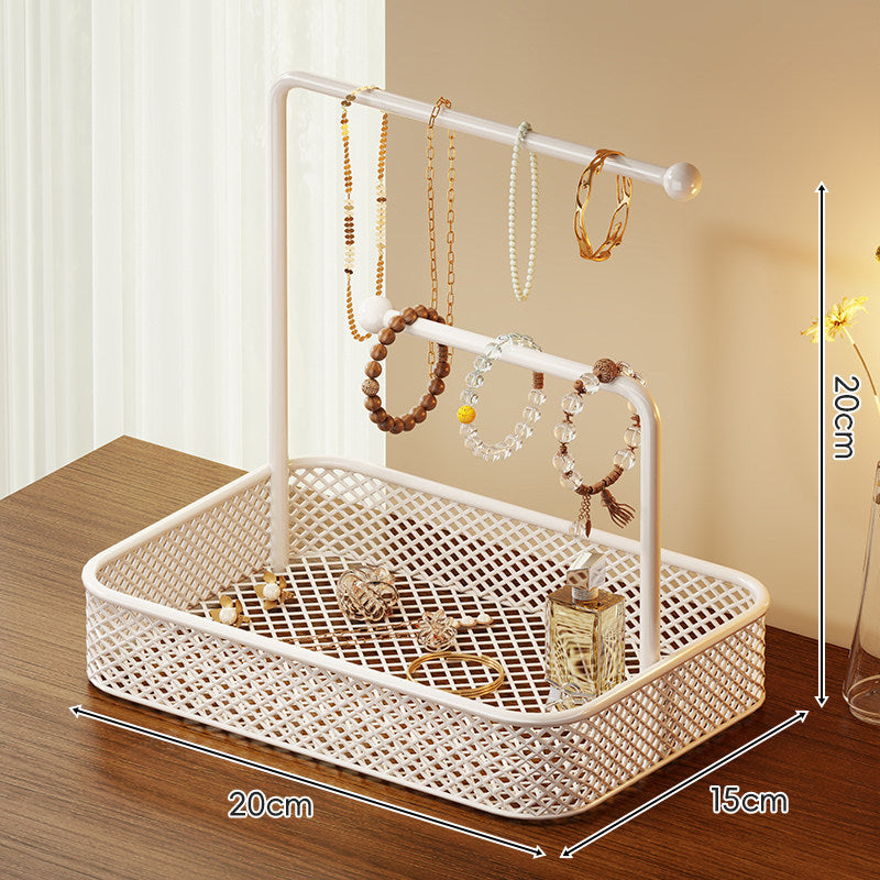 Two-Tier Mesh Tray Vanity Hair Accessory & Jewelry Organizer Stand