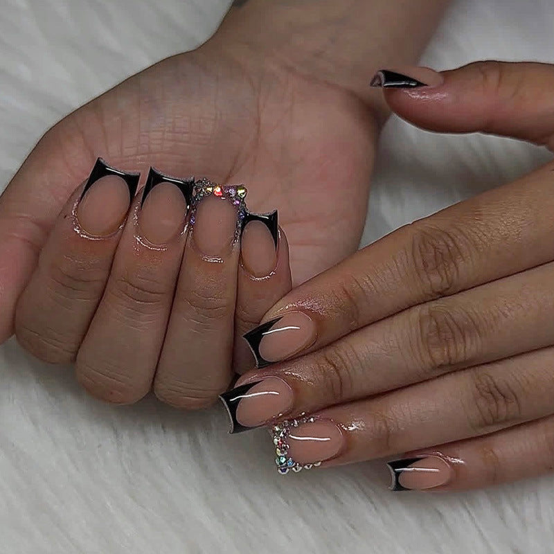 Artificial nail set with elegant black tips and sparkling accents Kalsten