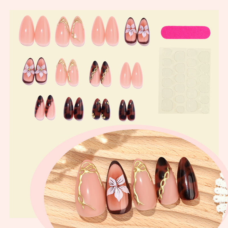 Artificial nail set with elegant floral decor and glitter elements Kalsten