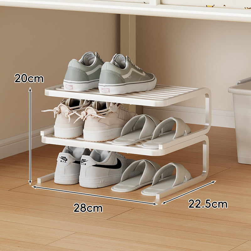 Compact Low-Profile Two-Tier Powder-Coated Metal Shoe Organizer