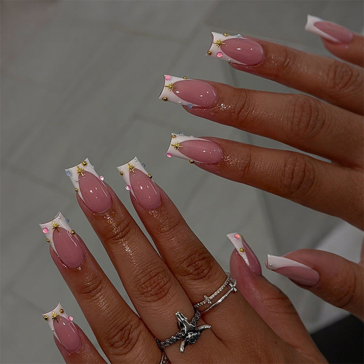 Elegant artificial nail set with floral design and rhinestone accents Kalsten