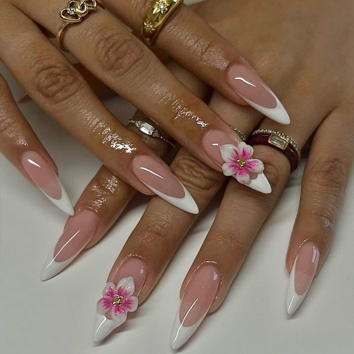 Elegant Stiletto Nail Art Set with Floral Accents Kalsten