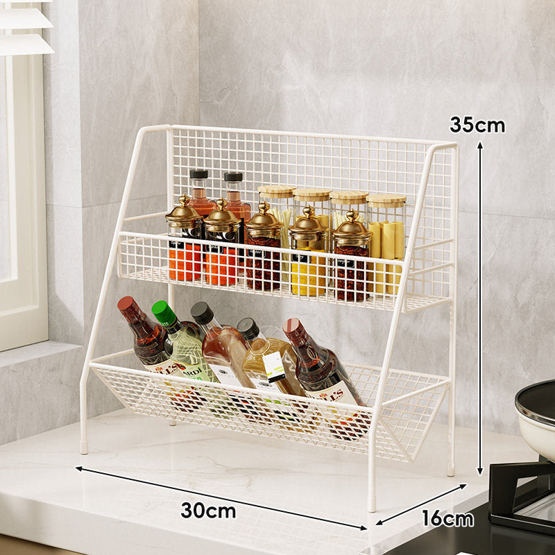Three-Tier Mesh Countertop Kitchen Organizer Rack for Bottles and Spices