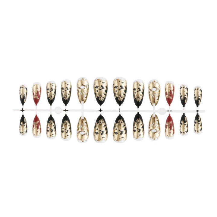 Elegant artificial nails with gold and black pattern Kalsten