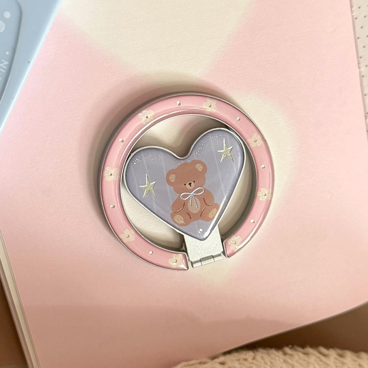 Hand mirror in heart-shaped design with bear motif Kalsten