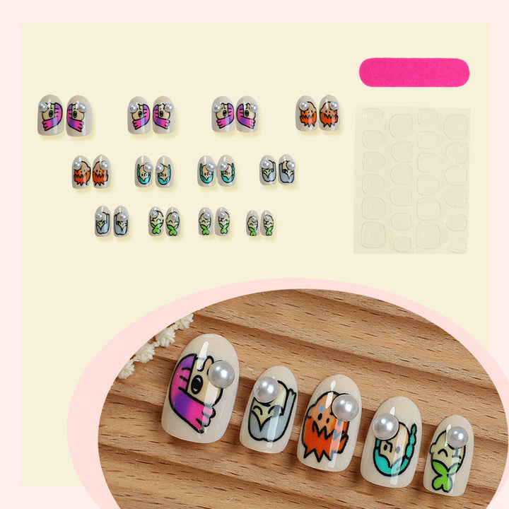 Creative Nail Art Set with unique character patterns and pearl embellishment Kalsten