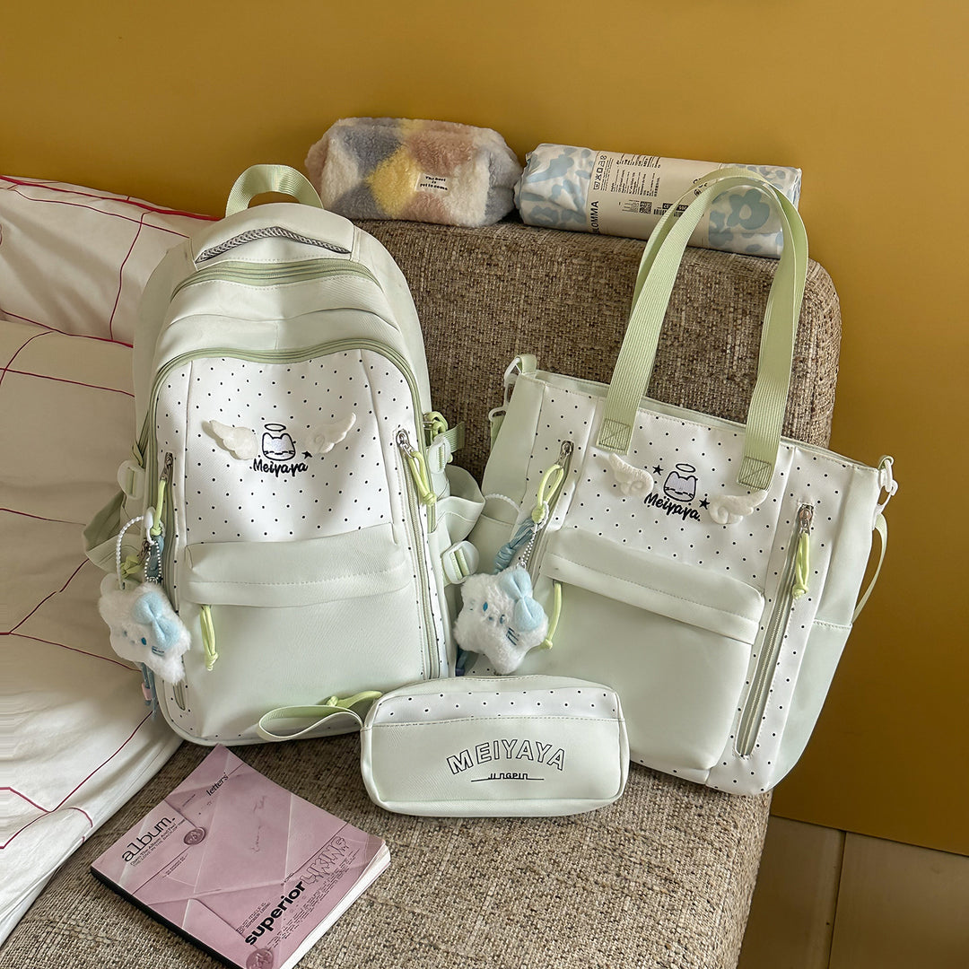Stylish Dot-Printed Backpack with Decorative Accents Kalsten
