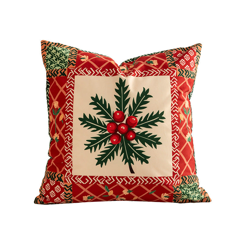 Christmas square decorative pillow with patchwork print and soft microfiber cover
