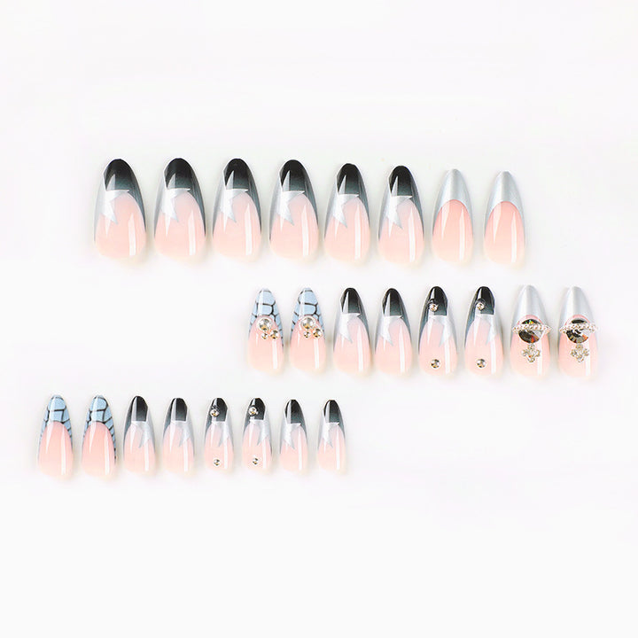 Artful acrylic nails with elegant 3D decorations and glitter effects Kalsten