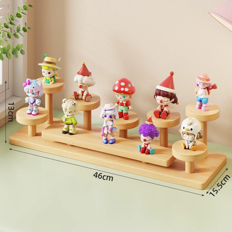 Two-Tier Wavy Wooden Display Stand for Mini Figures and Collectibles