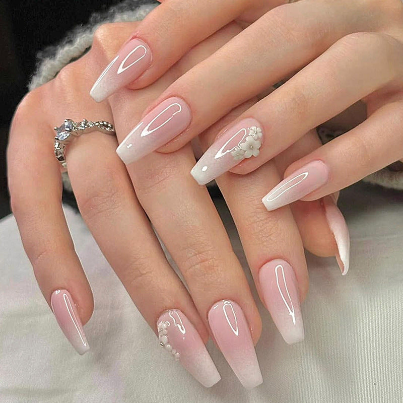 Elegant Press-On Nail Set with Floral Accents Kalsten