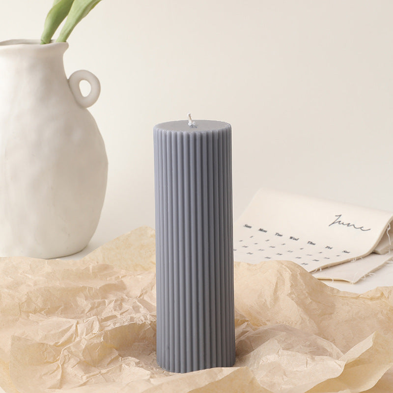 Ribbed Tall Pillar Candle for Home Decor & Events