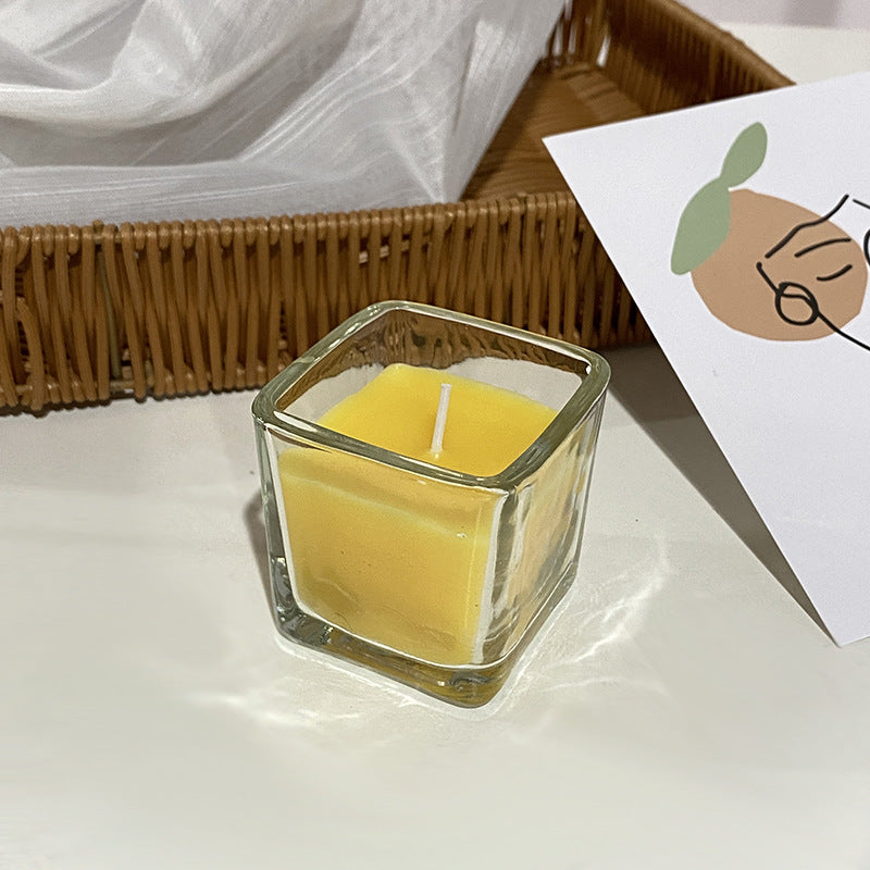 Square Glass Votive Scented Soy Candle with Cotton Wick Minimalist Vessel