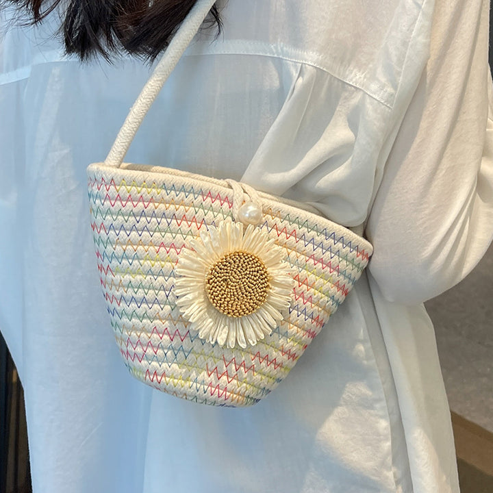 Decorative Floral Woven Bucket Bag