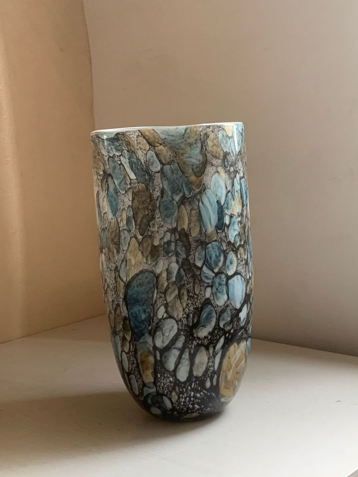 Handblown Flared-Neck Art Glass Decorative Vase with Textured Metallic Glaze Kalsten