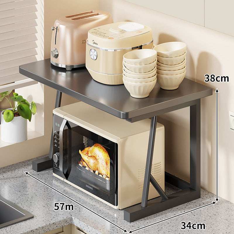Compact Two-Tier Kitchen Microwave and Appliance Stand with Heat-Resistant Top and Open Lower Storage