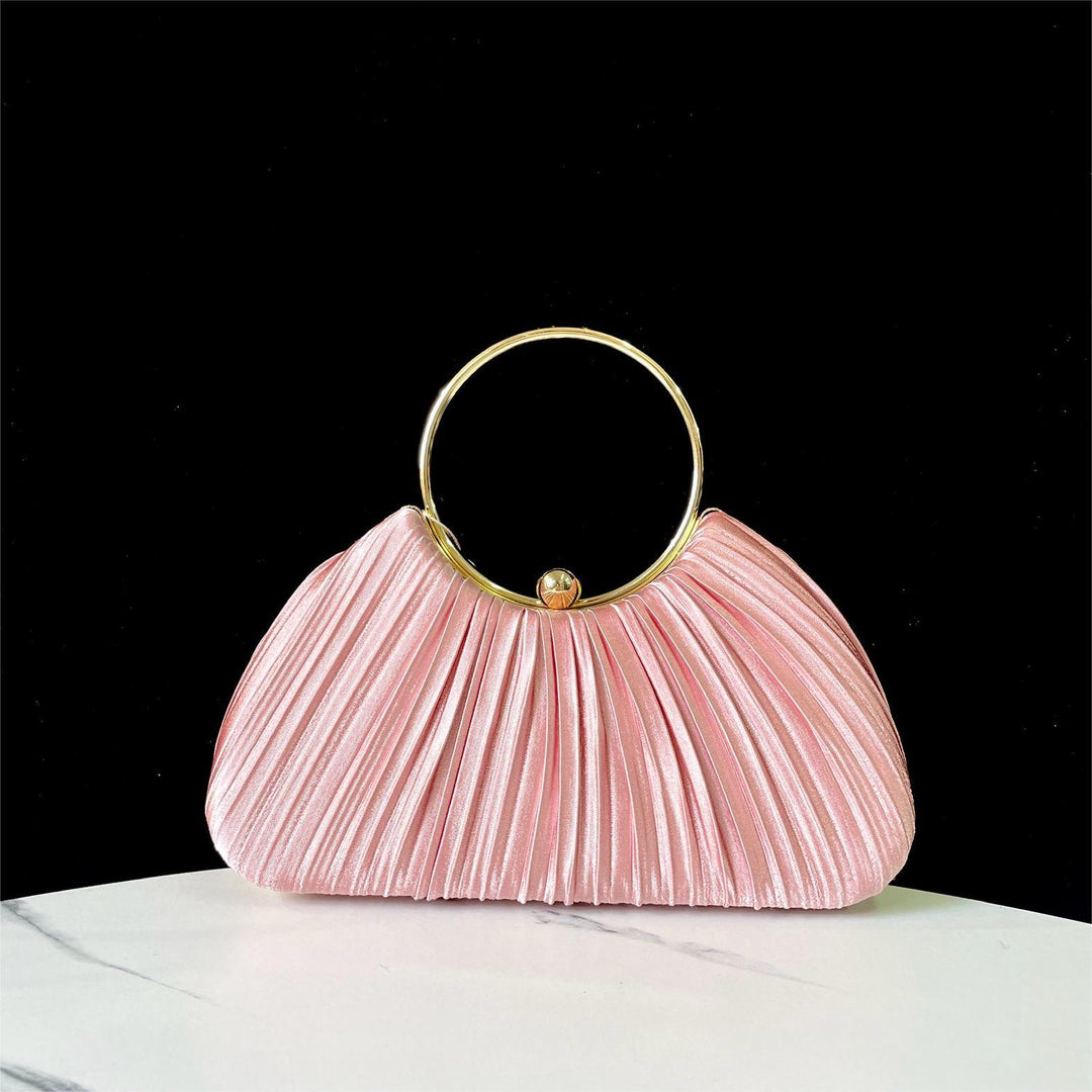 Pleated Evening Handbag with Metal Ring