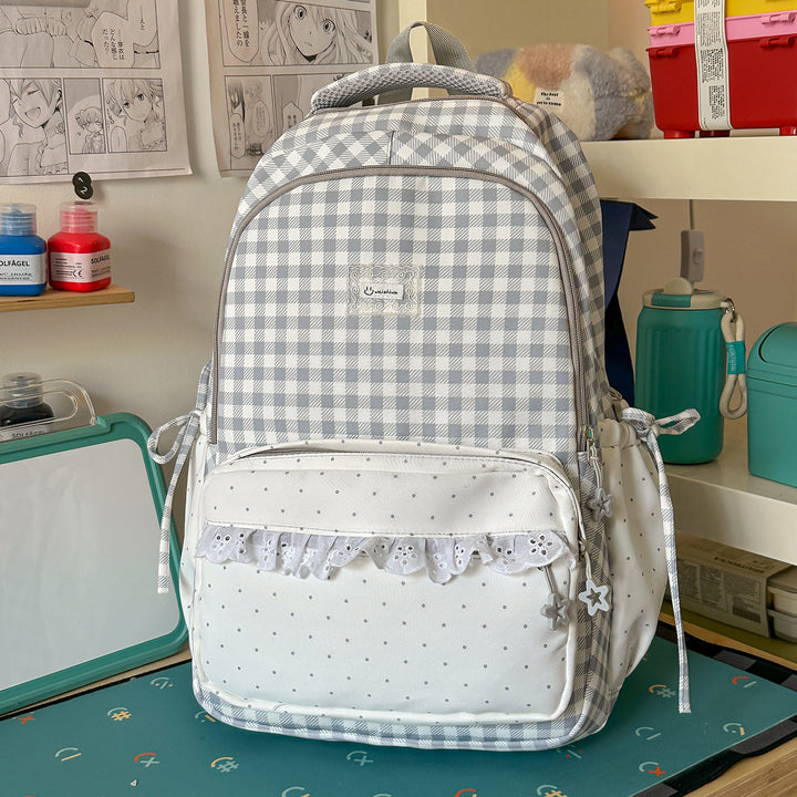 Playful Gingham Patterned School Backpack Kalsten