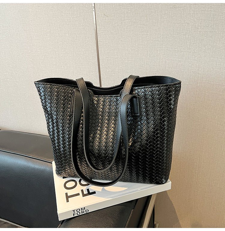 Woven Leather Shoulder Tote Bag Kalsten