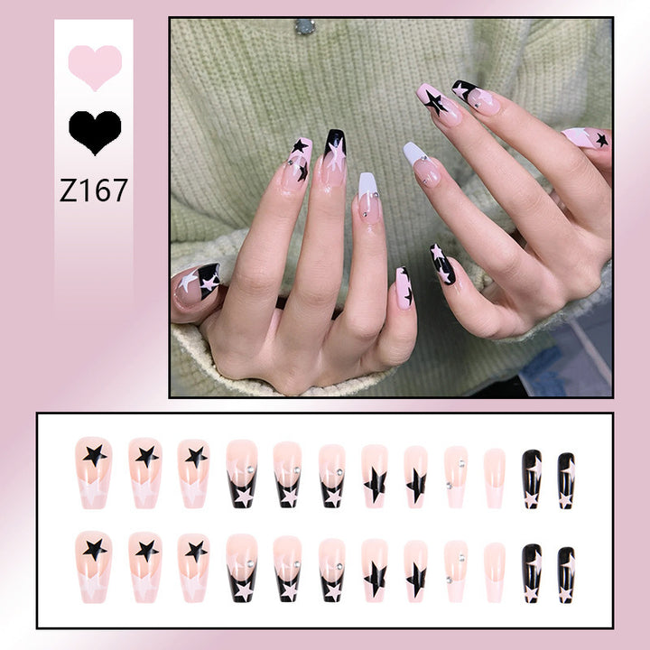 Nail art set with elegant wave patterns and delicate pearl accents Kalsten