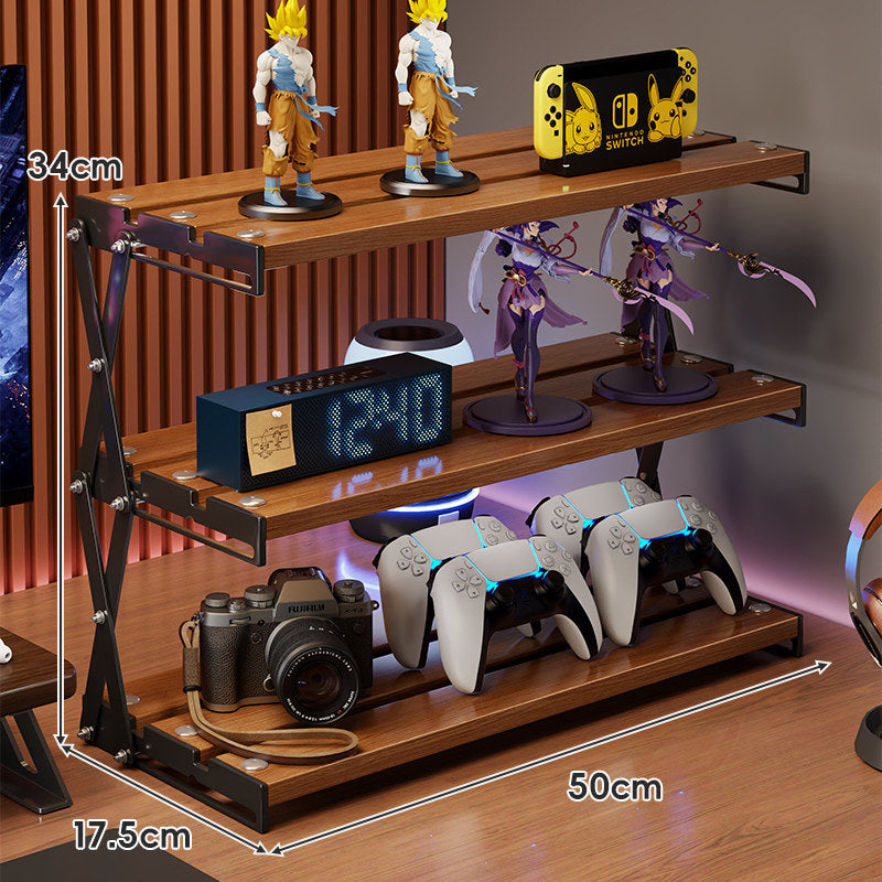 Triple-Tier Wooden Desktop Display & Gaming Controller Organizer