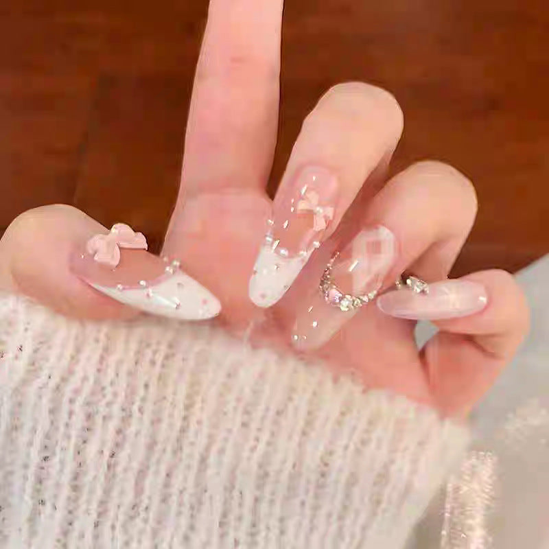Artistic Long Stiletto Press-On Nail Set with Decorative Floral Accents Kalsten