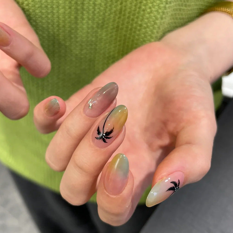 Artistic Ombre Nail Design with Floral Accents