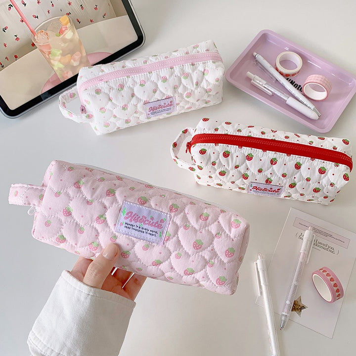 Strawberry Print Quilted Pencil Case Kalsten