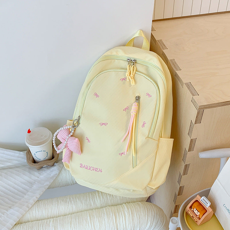 Stylish Embroidered Bow-Accent Casual Backpack Kalsten