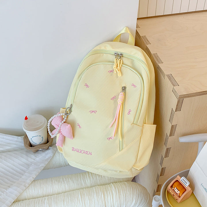 Stylish Embroidered Bow-Accent Casual Backpack Kalsten