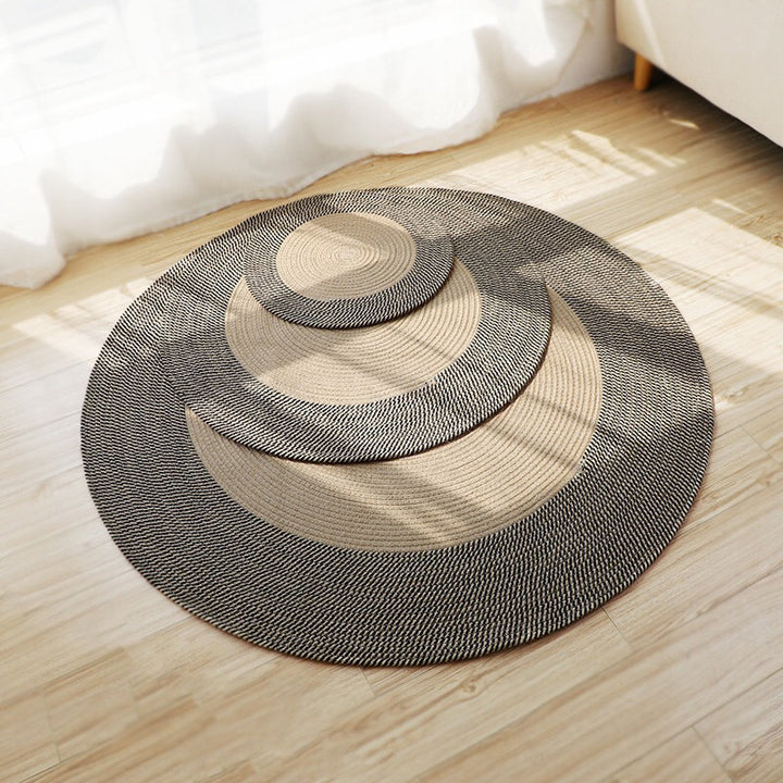 Rustic Round Rug with Fringes Kalsten