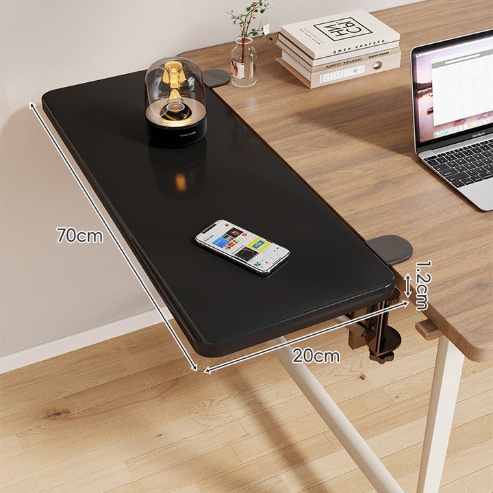Clamp-On Adjustable Wooden Desk Side Shelf Extension with Foldable Bracket