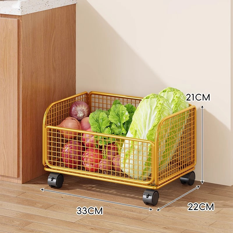 Compact Rolling Mesh Pantry Organizer Cart with Deep Ventilated Baskets and Locking Casters