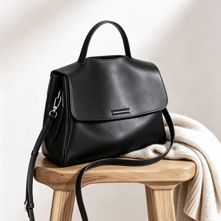 Structured Top-Handle Flap Satchel with Detachable Crossbody Strap