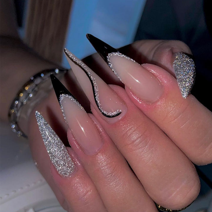 Elegant Stiletto Press-On Nail Art with Rhinestone Accents Kalsten
