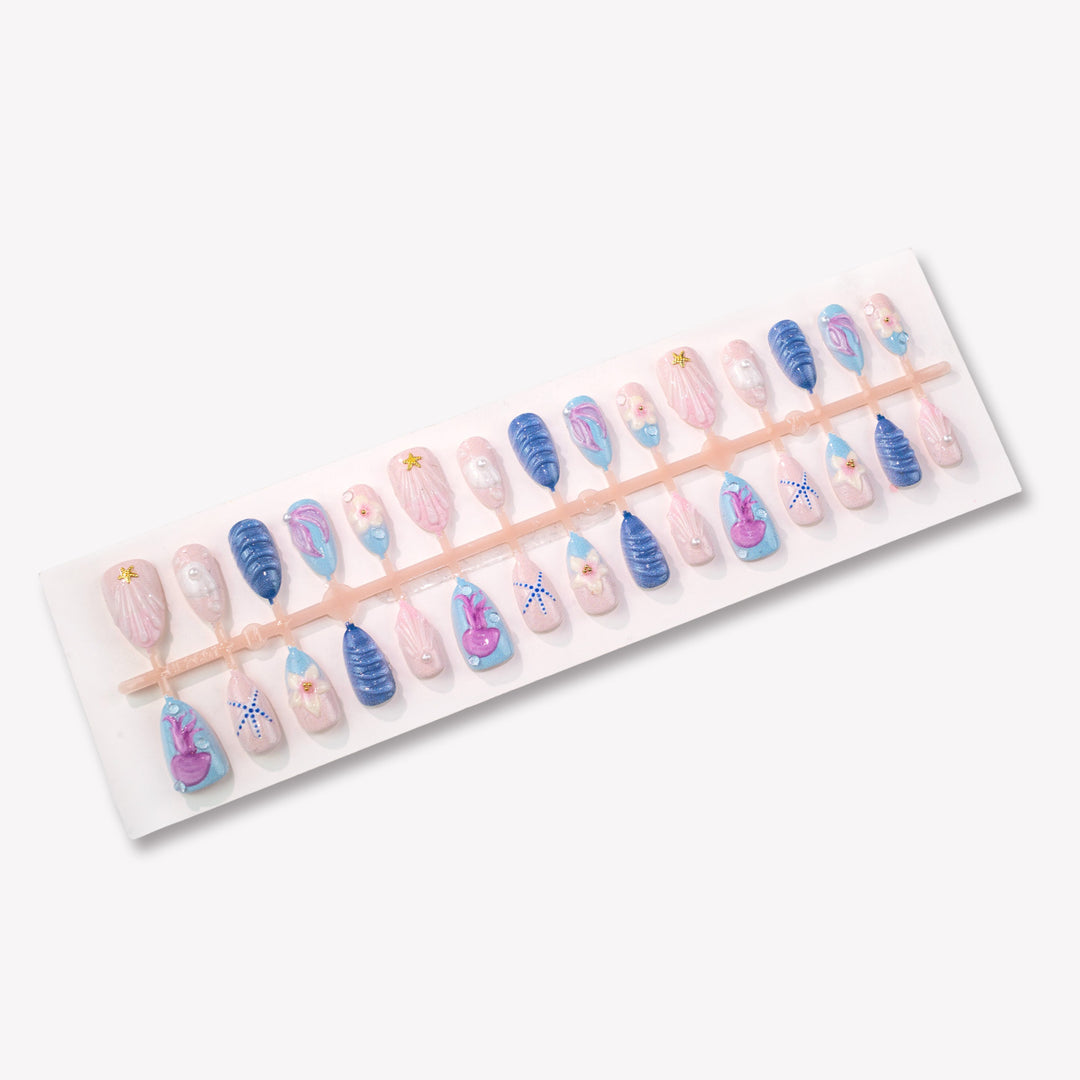 Artistic Marine-Inspired Press-On Nail Art Set Kalsten