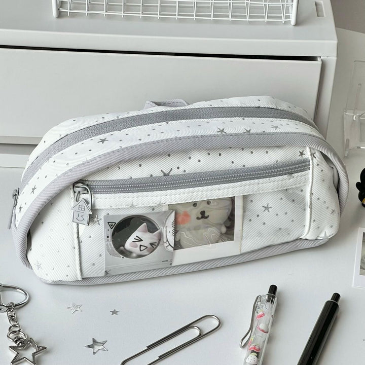 Multi-Compartment Star Pattern Pencil Case