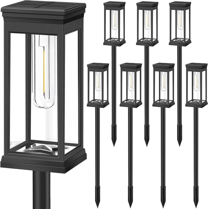 Outdoor Waterproof Vintage Glass Post Lantern With LED Filament Bulb And Ground Stake Kalsten