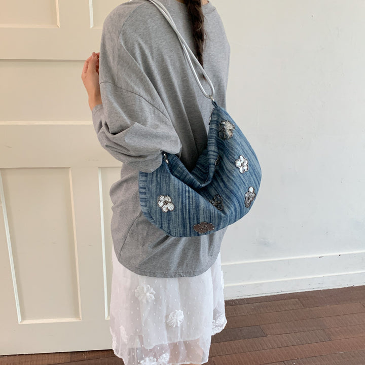 Floral Embellished Denim Handbag Kalsten