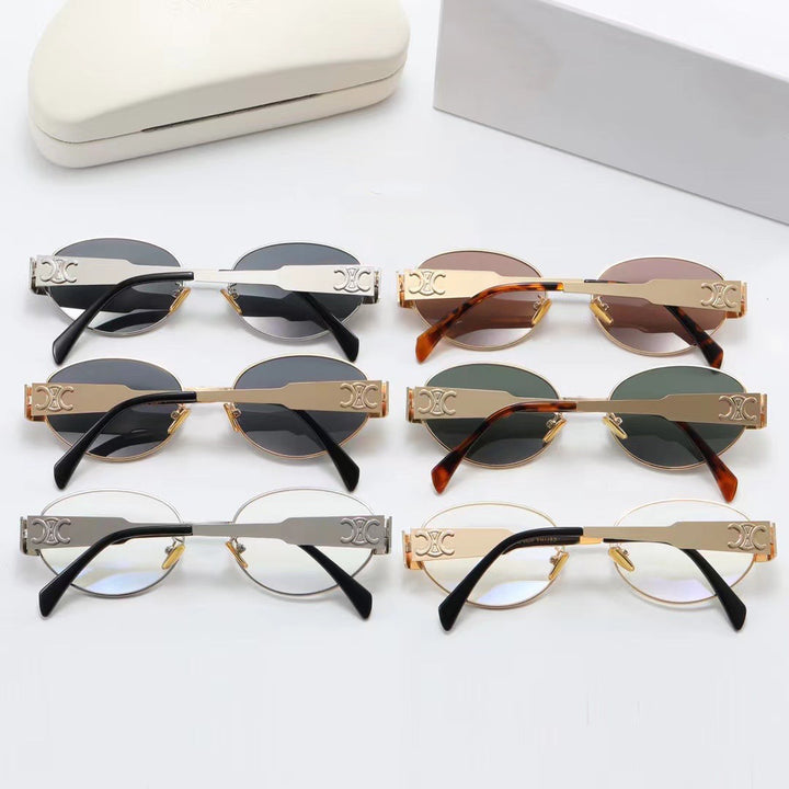 Women elegant oval sunglasses with gold-colored frame Kalsten