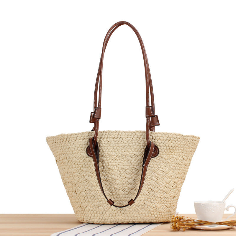 Braided Beach Bag with Elegant Leather Handles Kalsten