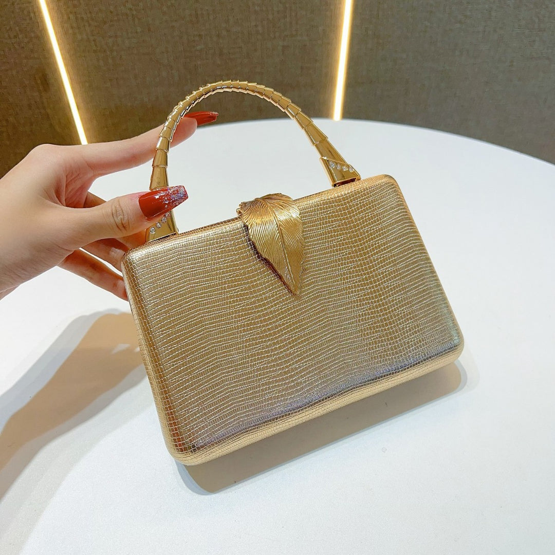Elegant Leaf-Appliqué Evening Handbag