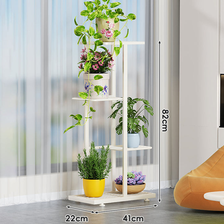 Indoor Multi-Tier Vertical Plant Stand with Slatted Base and Tiered Shelves