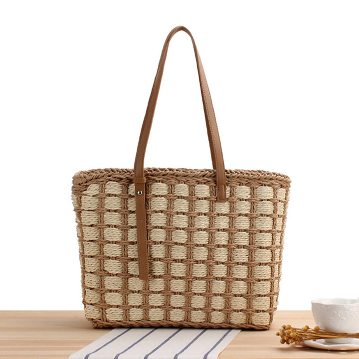 Hand-knotted tote bag made of natural material with elegant leather handles Kalsten