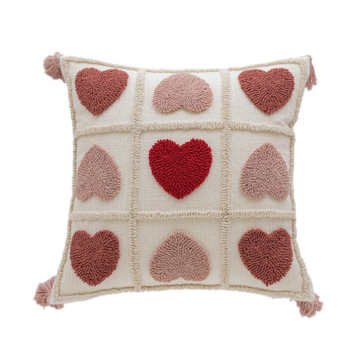 Rectangular Tufted Letter Lumbar Throw Pillow with Loop-Pile 'LOVE' Accent