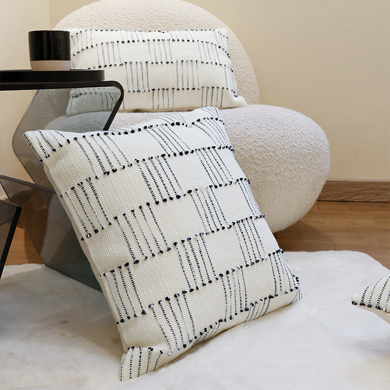 Handwoven cotton cushion cover with striped relief structure and concealed zipper Kalsten