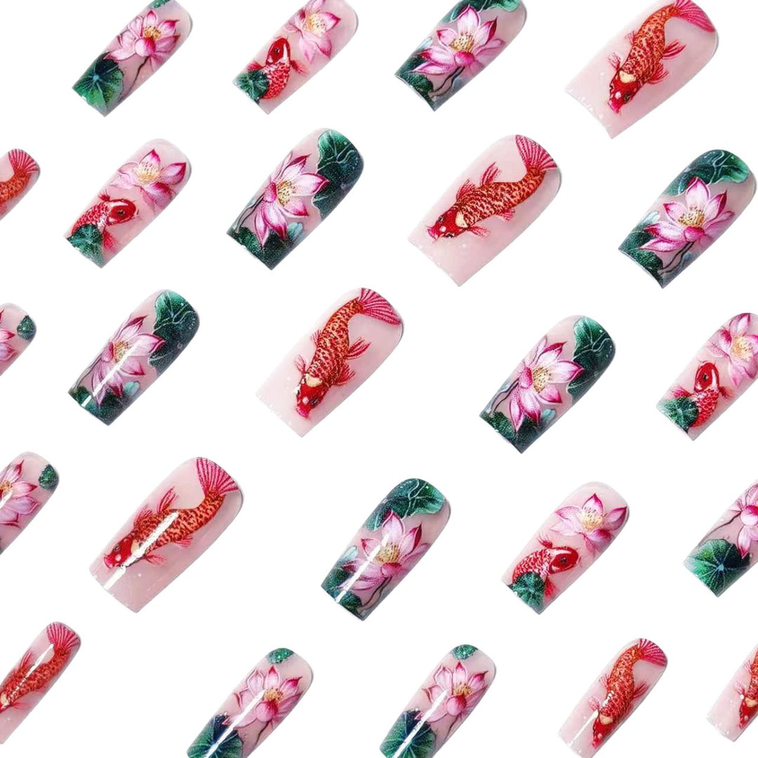 Artistic Water Lily and Koi Fish Nail Art Kalsten