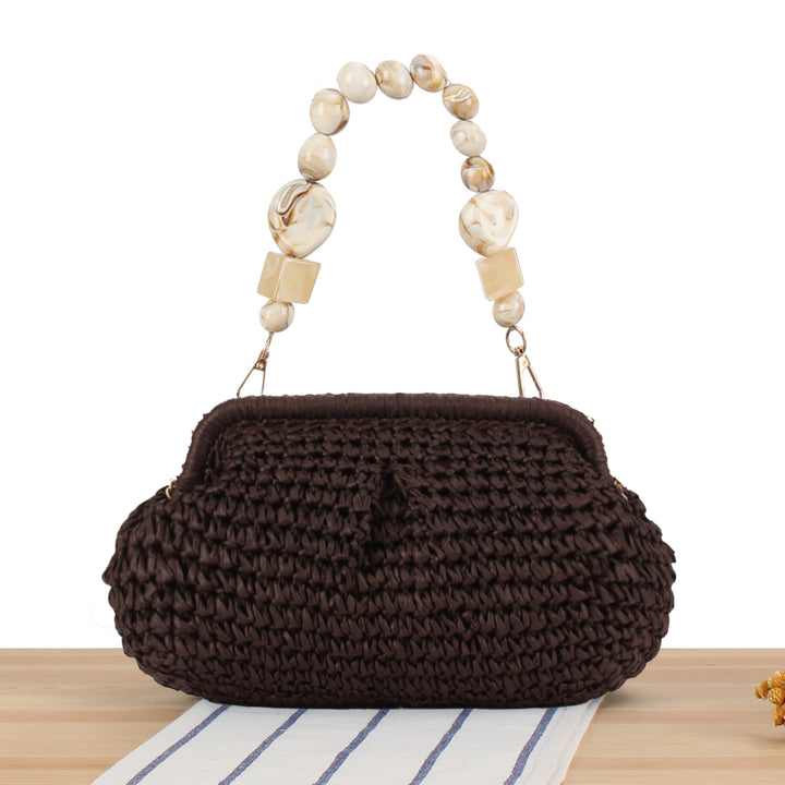 Basket bag with elegant wooden bead embellishments Kalsten