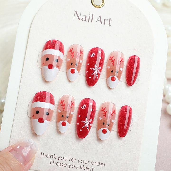 Festive Holiday-Themed Press-On Nail Art Set 1790738368