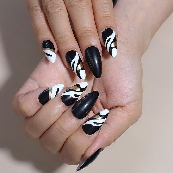 Elegant Stiletto Press-On Nail Set with Geometric Accents
